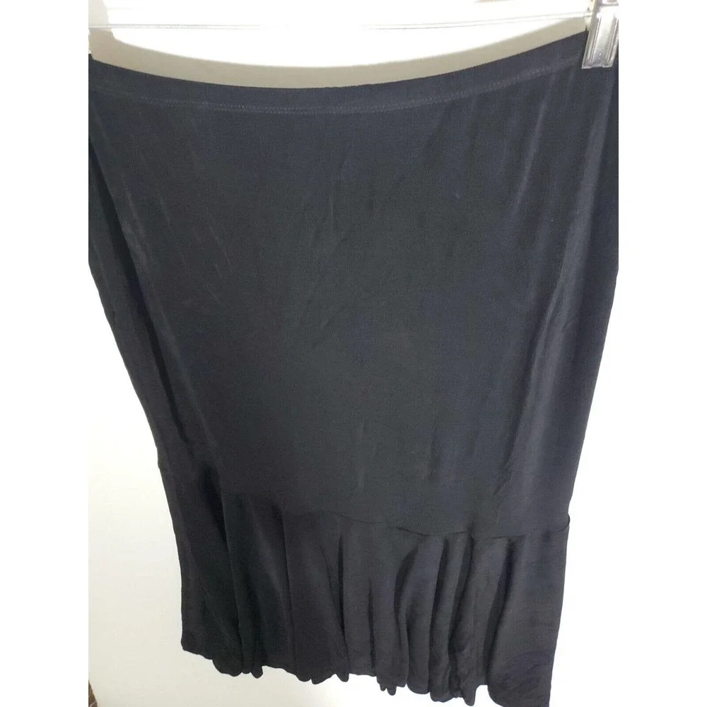 Coldwater Creek Black Stretchy Elastic Waist Ruffled Hem Comfort Travel Skirt LG